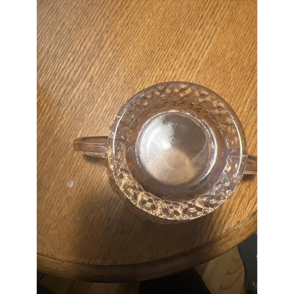 vintage pink depression glass double handle open‎ sugar bowl